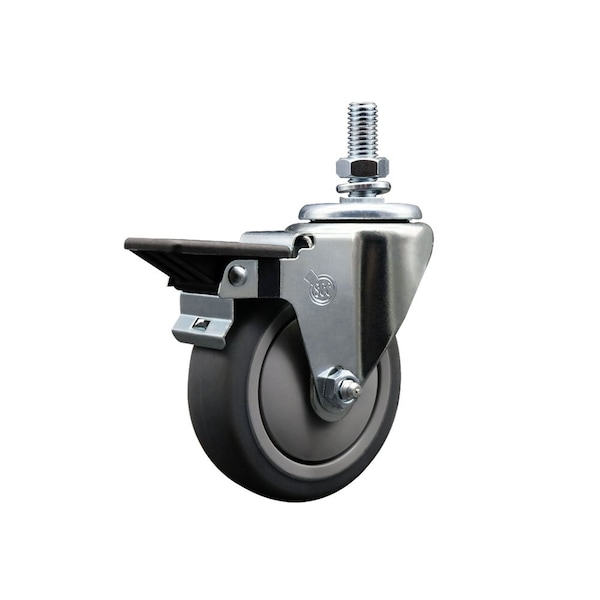 4 Inch Thermoplastic Rubber 12 Inch Threaded Stem Caster with Brake